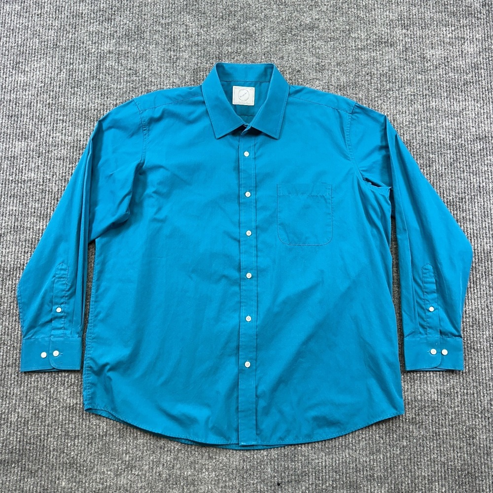 Bespoke Mens Dress Shirt XL 17-17.5 Blue Classic Fit Button Front Long Sleeve